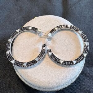 Freida Rothman Industrial Pavé Hoop Earrings with Mother of Pearl Large
